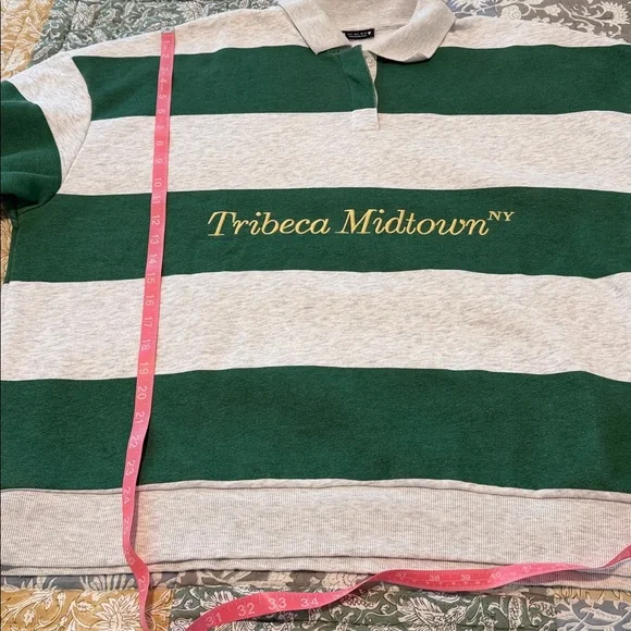 ZARA Tribeca Midtown NY Rugby Polo Sweatshirt Green Gray Striped Oversized - Picture 9 of 15